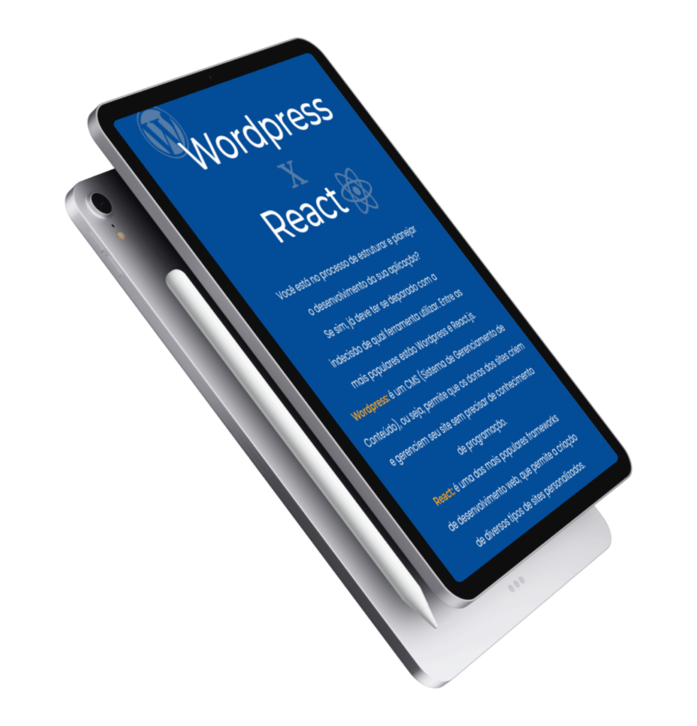 mockup de tablet com conteudo de ebook wordpress x react