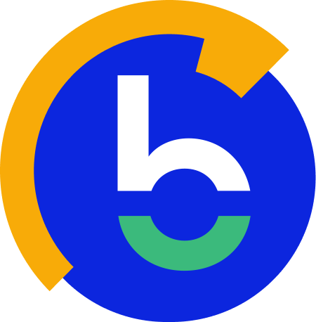 Um logotipo azul e verde com a letra b.