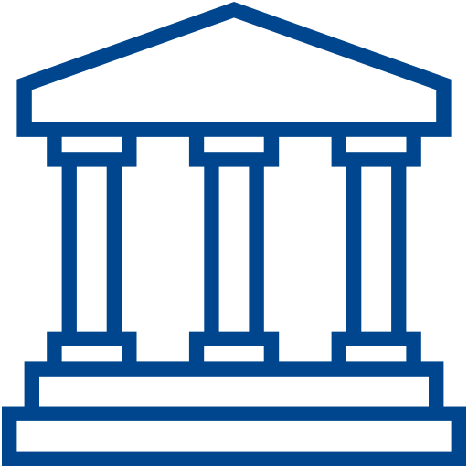 Um ícone azul de um edifício com colunas.