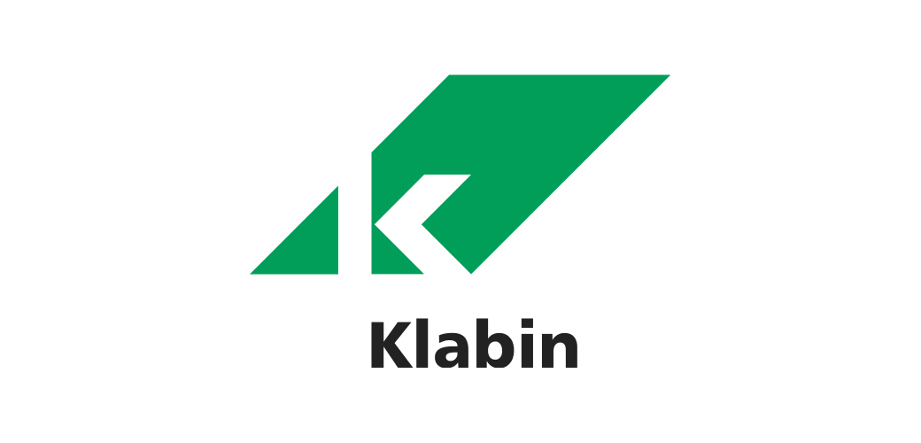 Formas geométricas verdes formando um “K” estilizado acima do texto “Klabin” em preto sobre fundo branco, representando sua expertise em soluções de embalagens sustentáveis.