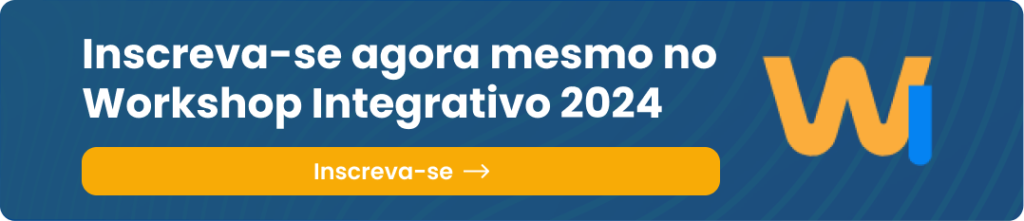 Banner convidando os usuários a se inscreverem no “Workshop Integrativo 2024” com botão “Inscreva-se” em destaque. O design apresenta fundo azul e logotipos. O texto está em português, enfatizando os benefícios exclusivos do Workshop Integrativo.