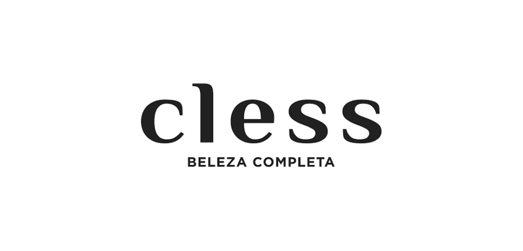 Logomarca da "Cless Cosméticos" com o slogan "Beleza Completa" em letras maiúsculas, sobre fundo branco liso.
