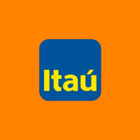 Logotipo do Itaú Unibanco, com um quadrado azul com cantos arredondados contendo a palavra "Itaú" em letras amarelas, sobre um fundo laranja, personificando perfeitamente o espírito integrativo.