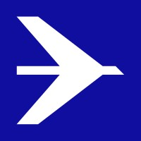 Um ícone de avião branco em um fundo azul, apontando para a direita, evoca uma sensação de progresso e direção — ideal para um logotipo de workshop integrativo.