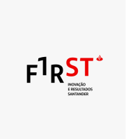 Logotipo da F1RST, com as palavras "INOVAÇÃO E RESULTADOS SANTANDER" abaixo, exibido em um fundo simples. Perfeito para promover workshops integrativos.