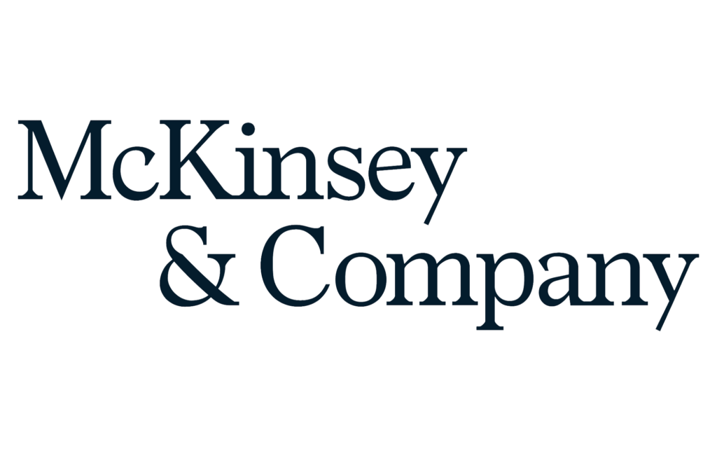 Logotipo da McKinsey & Company com o nome em fonte serifada escura sobre fundo transparente.