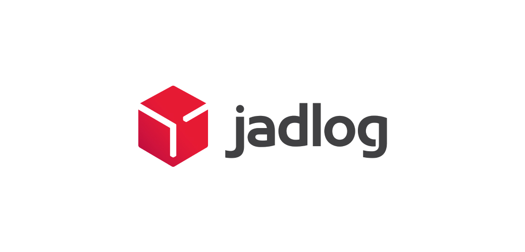 O logotipo da Jadlog apresenta um ícone de cubo vermelho à esquerda e a palavra "jadlog" em preto à direita, capturando uma mistura perfeita de design dinâmico semelhante a um rascunho automático.