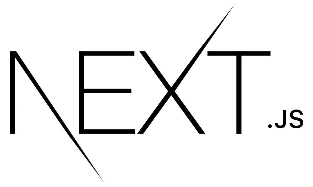 Logotipo Next.js em preto e branco com uma linha estilizada inclinada dividindo as letras "N" e "X", seguida pelo texto ".js" à direita - perfeito para integração com o Elementor.