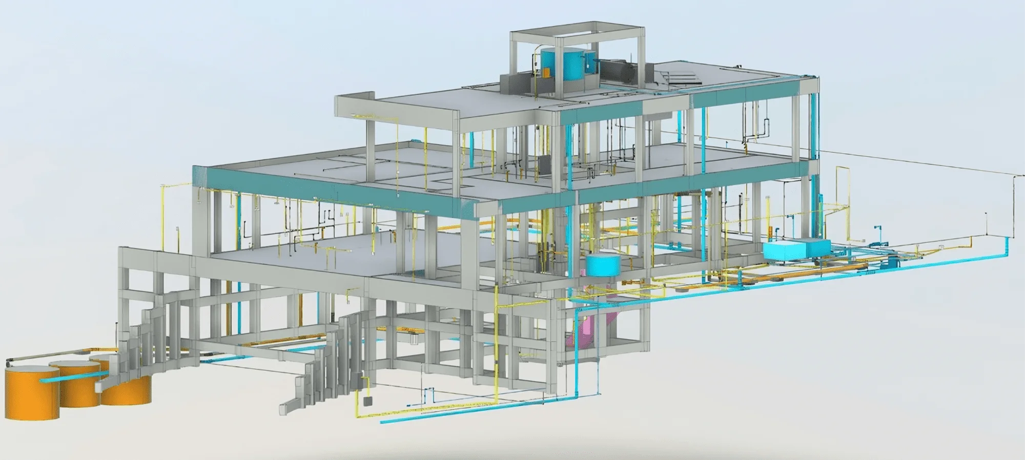 Modelo 3D de um projeto estrutural, elétrico e hidrossanitário