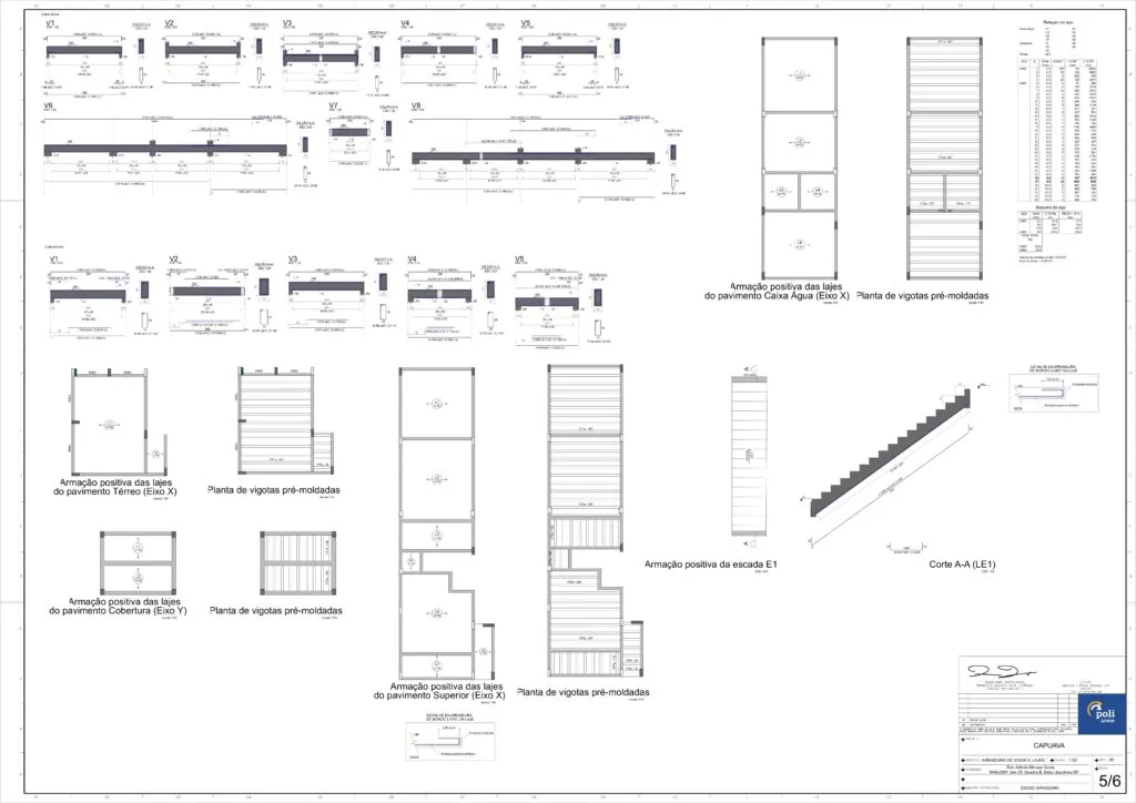 Desenho técnico de diversos componentes o Projeto Capuava com dimensões e etiquetas, incluindo vista lateral e superior, em esquema detalhado de engenharia.