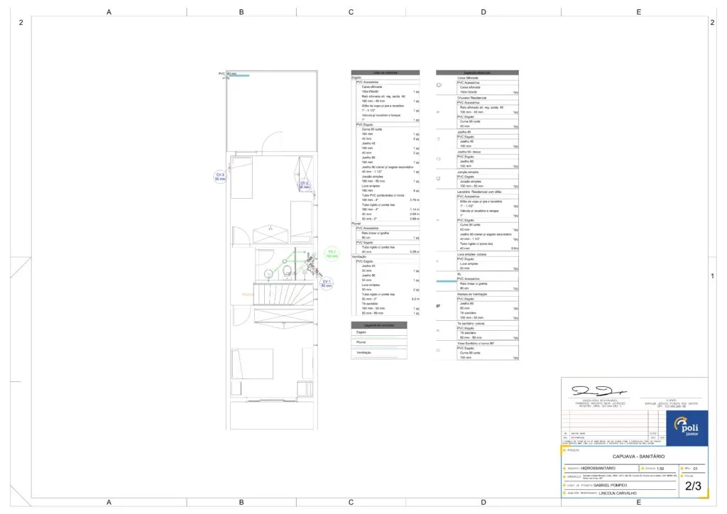 Planta técnica do Projeto Capuava com layout de projeto mecânico com anotações e bloco de revisão no canto inferior direito.