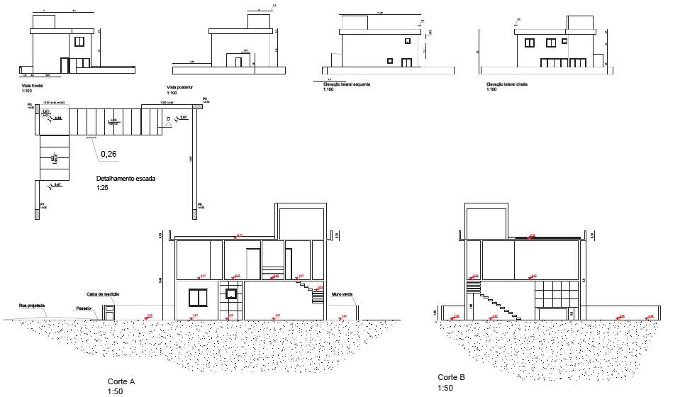 Série de desenhos para o "Projeto Maragogi" mostrando diferentes partes de uma casa.