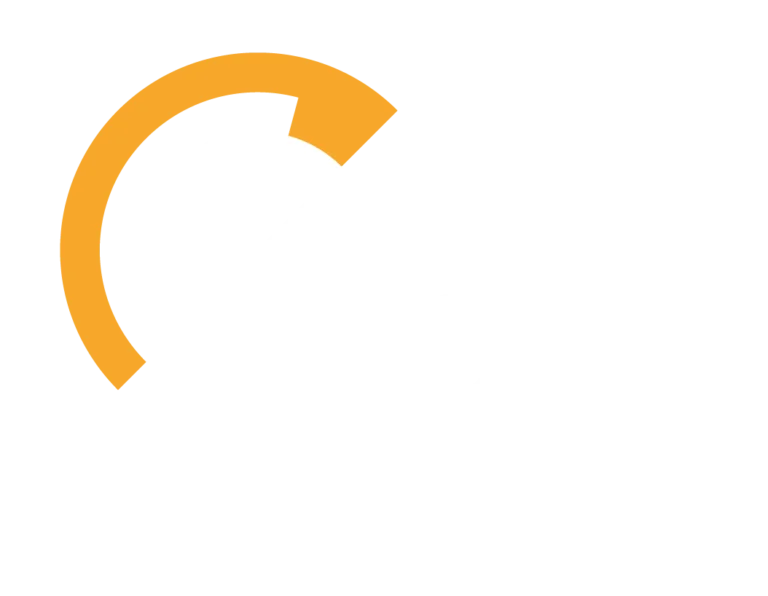 Um logotipo laranja com uma seta no meio.