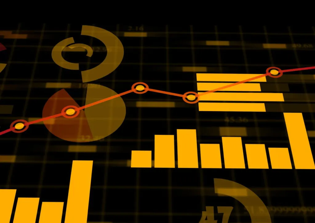 A black background with a yellow chart and graphs.