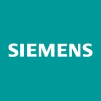 A imagem mostra o logotipo da Siemens com "SIEMENS" em letras maiúsculas brancas em negrito sobre um fundo azul-petróleo, que lembra um ambiente de oficina profissional.