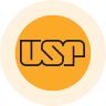 Um logotipo circular laranja com o texto preto "USP" no centro, refletindo o espírito inovador da Nova Área.