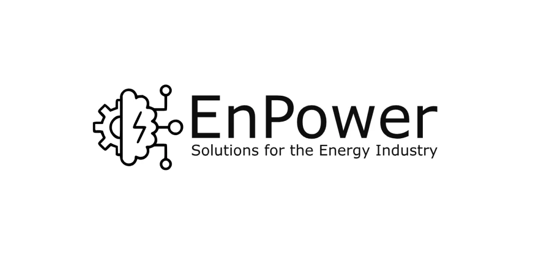 O logotipo da EnPower, exibindo orgulhosamente o slogan "Soluções para o setor de energia", apresenta um design dinâmico que incorpora um símbolo de engrenagem e circuito, capturando perfeitamente a essência da inovação e da tecnologia.