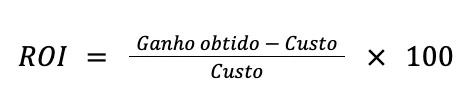 Imagem de uma fórmula matemática para ROI do Product Discovery: ROI = (Ganho obtido - Custo) / Custo × 100.